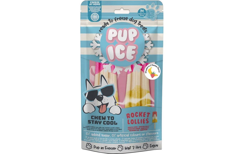 PUP ICE Friandise Rocket Lollies Fraise-Myrtille, 2 pièces, 90g