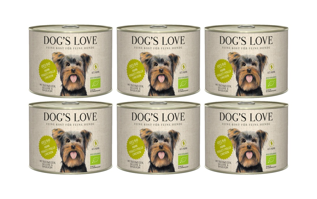 Dog's Love Alimentation humide BIO Adulte poulet, 6 x 200 g