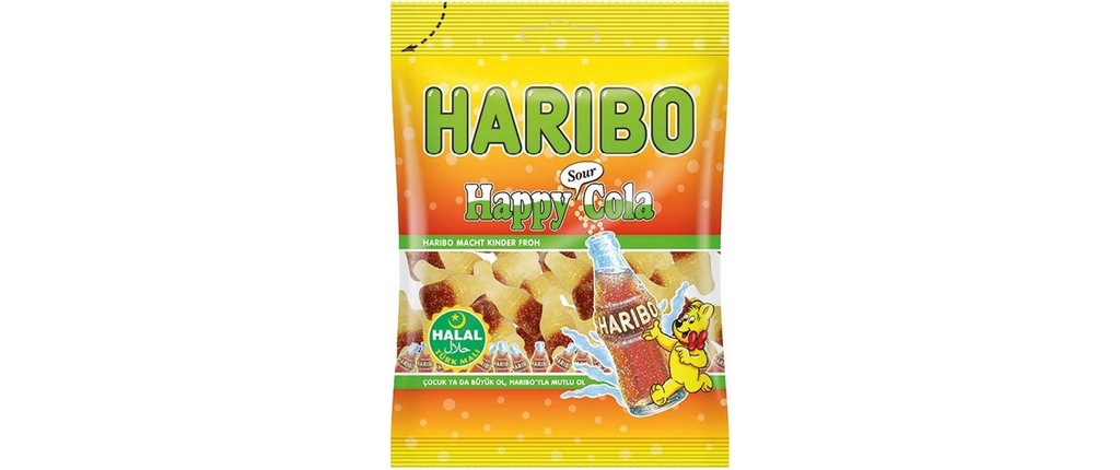 Haribo Int. Bonbons gommeux HALAL Sour Happy Cola 100 g