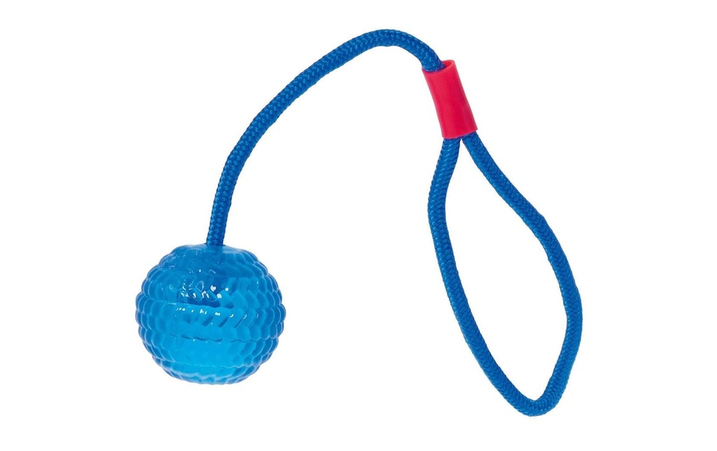SwissPet Jouet pour chien Balle avec corde à lancer, Ø 7 cm, bleu clair
