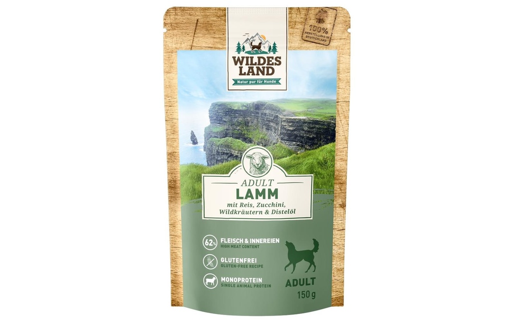 Wildes Land Alimentation humide Agneau avec riz, courgettes & herbes sauvages 8 x 150 g