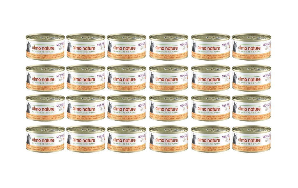 Almo Nature Alimentation humide HFC Mousse au thon et aux crevettes 24 x 70 g