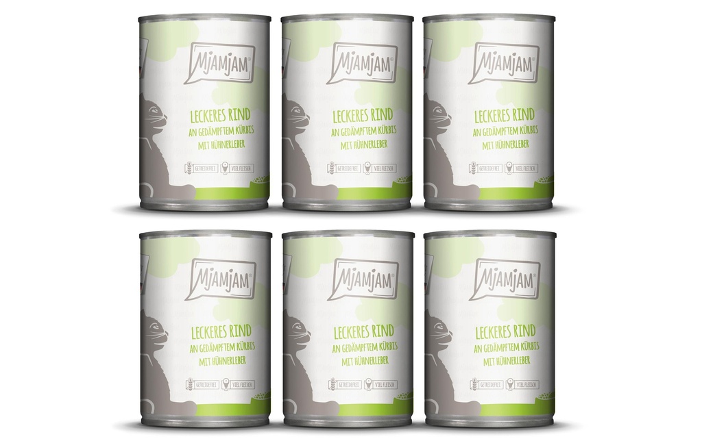 Mjamjam Alimentation humide Boîte de bœuf & citrouille, 6 x 400 g