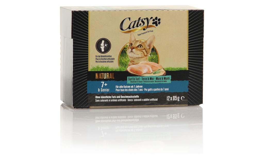 Catsy Alimentation humide 7+ Cat Pouch Surf & Turf, 12 x 85 g
