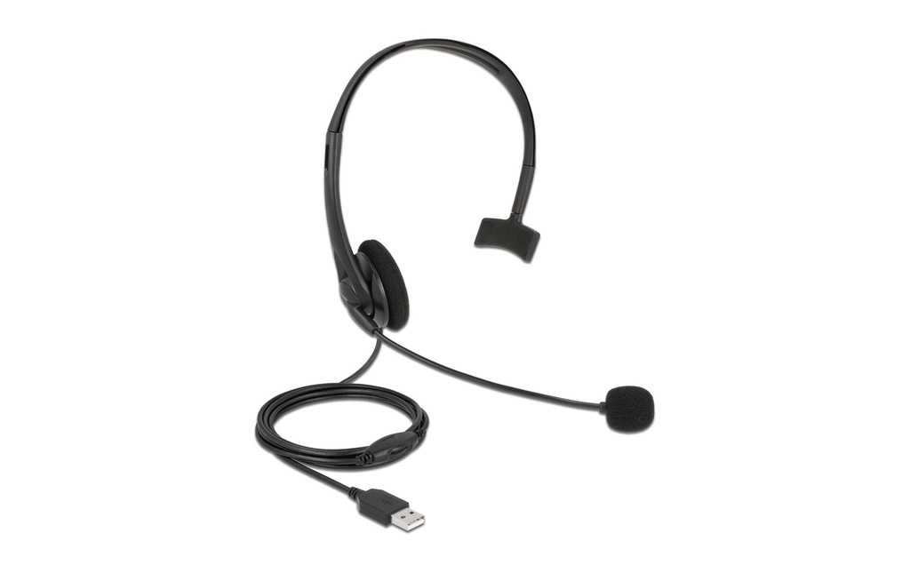 Delock Casque avec micro USB-A mono pour PC et ordinateur portable – ultra-léger