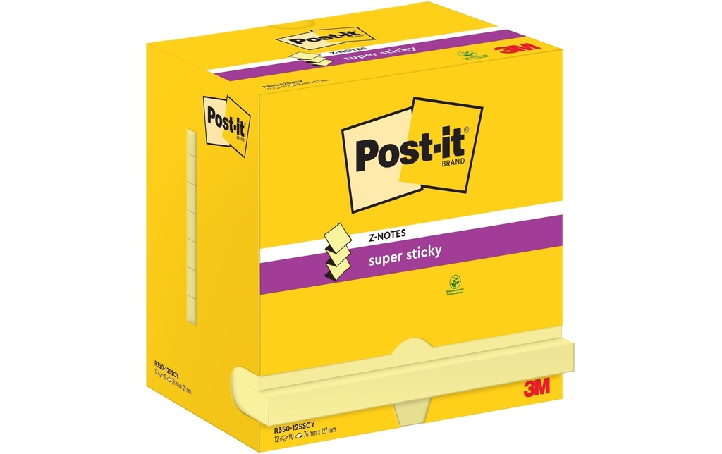 Post-it Fiche de bloc-notes Super Sticky Z-Notes 76 x 127 mm, jaune