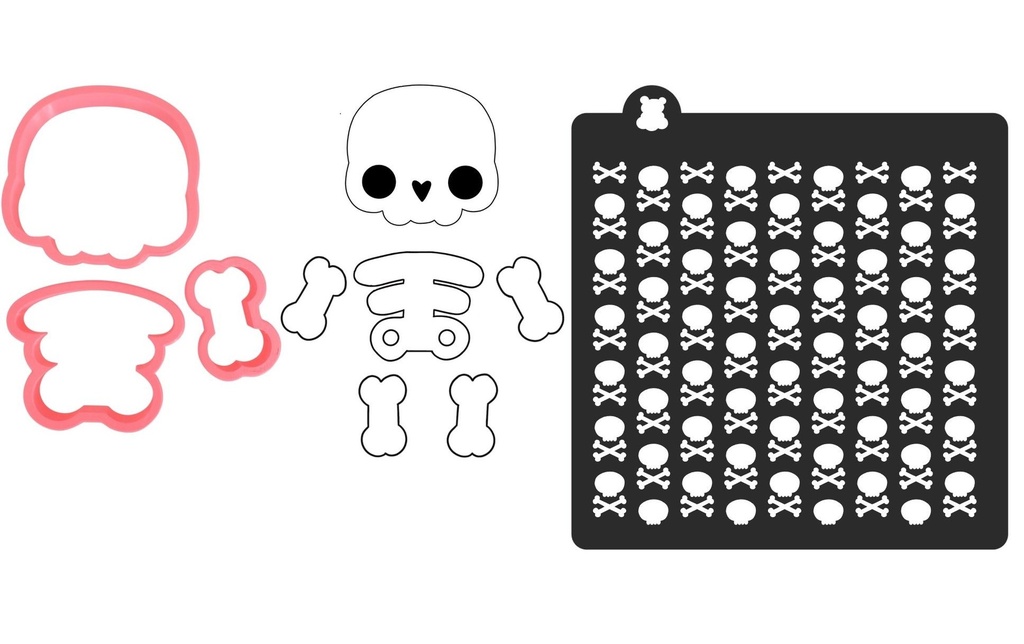 BackshopSchweiz Emporte-pièce pour biscuits Série Halloween Squelette et feuille d'aluminium 4 pièces
