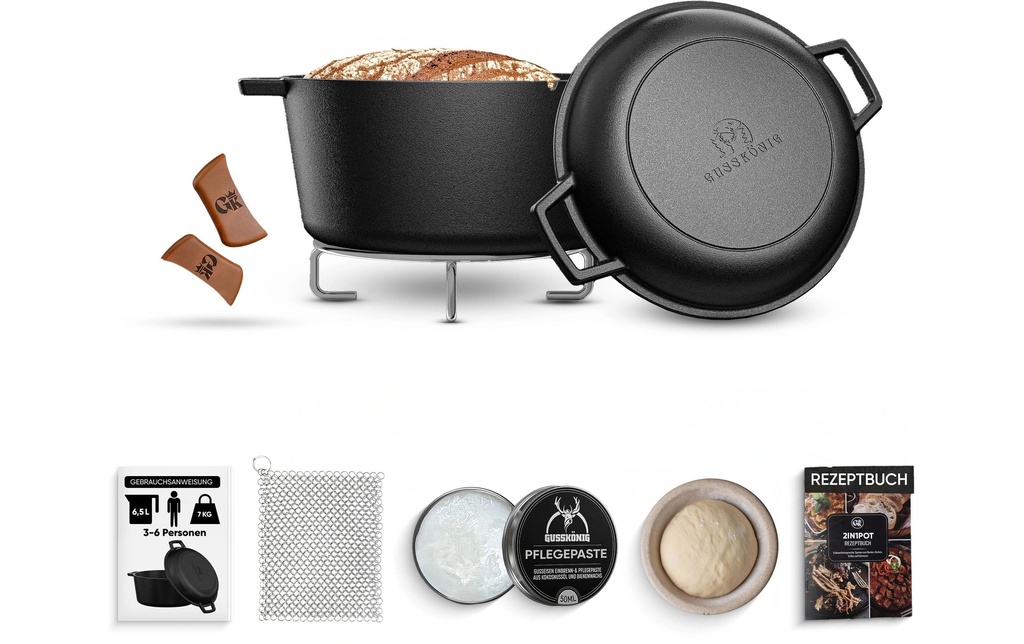 Gusskoenig Dutch Oven – casserole 4.8 l et poêle 1,8 l