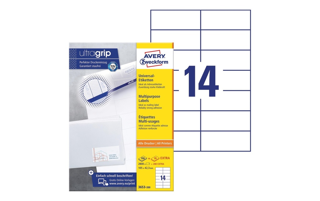 Avery Zweckform Étiquettes universelles 3653 105 x 42.3 mm, 220 feuille