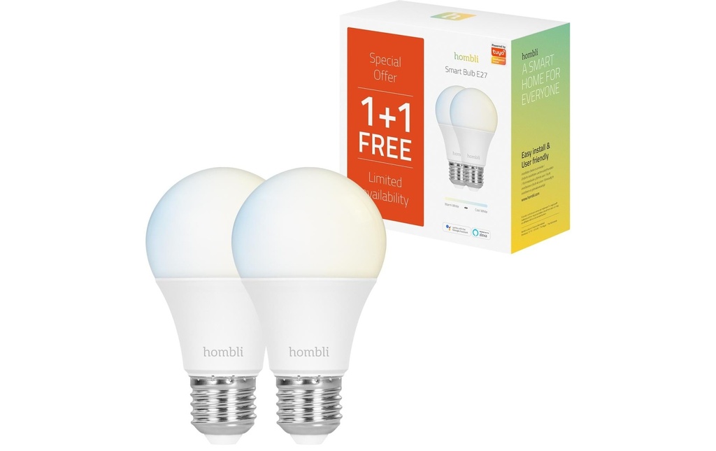 hombli Ampoules Smart Bulb, E27, 9W, CCT, 1+1 pack