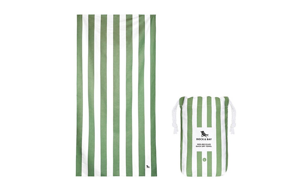 Dock & Bay Serviette de plage Cabana L, Kaki/Blanc