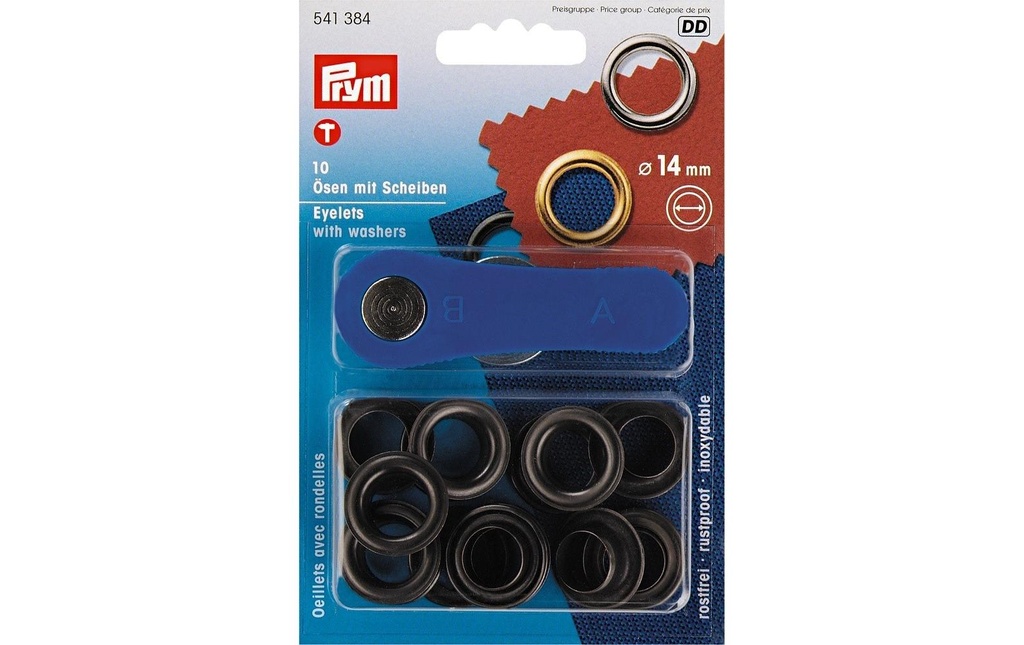 Prym Œillets + disques 14 mm, Noir, 10 pièces