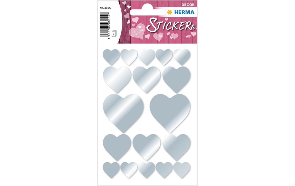 Herma Stickers Autocollant métallisé Coeurs en argent 36 Pièce/s Argenté