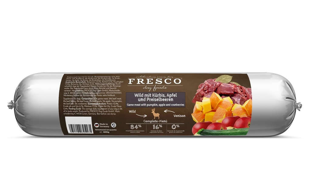 FRESCO Alimentation humide Jeu BARF avec de la citrouille, 400 g
