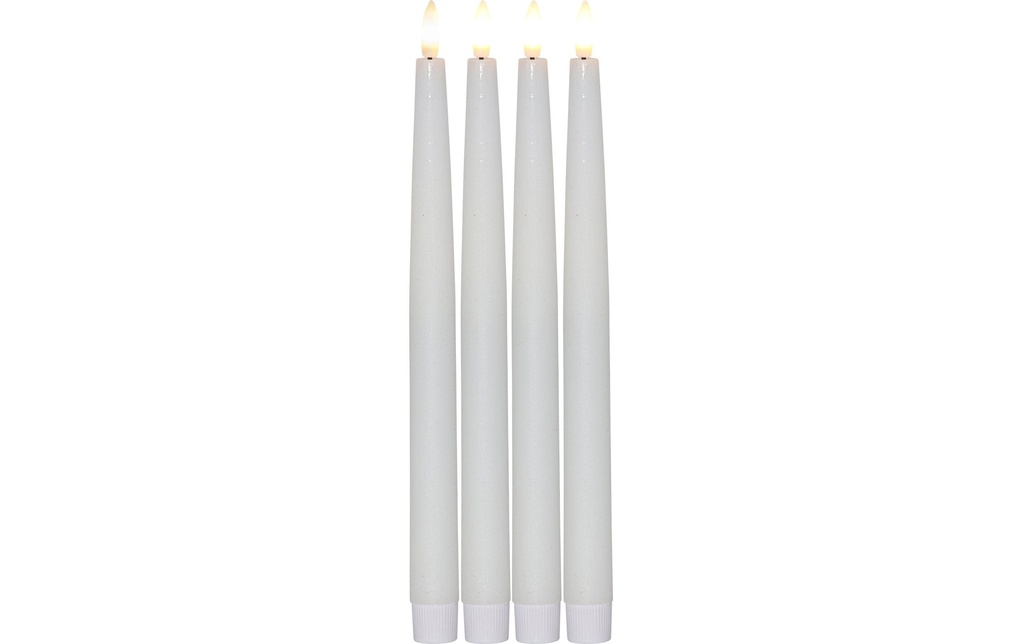 Star Trading Set de bougies LED sur tige Dîner Flamme Ø 2.2x28.6 cm, Blanc, 4 pcs