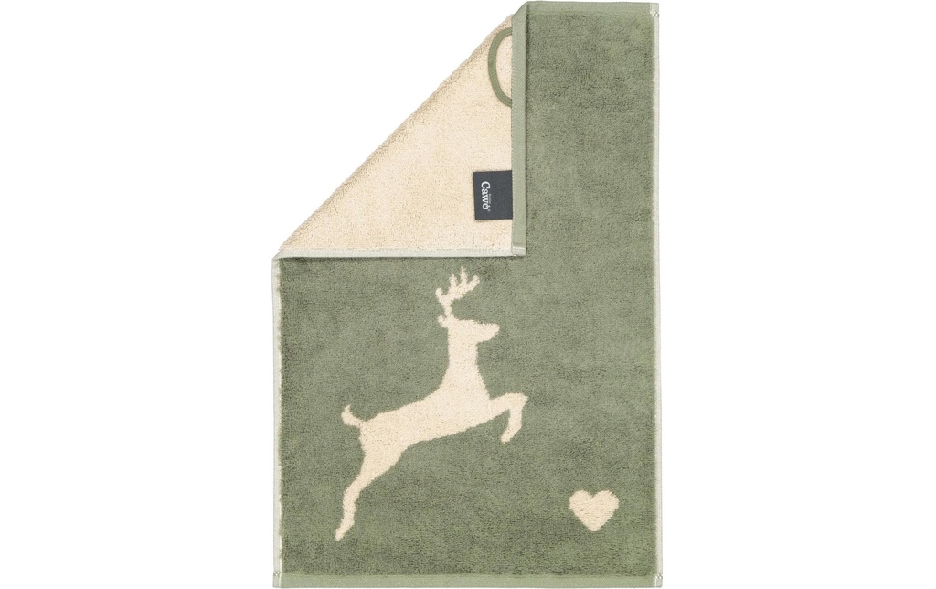 Cawö Serviette pour invité Alpenchic Edition Hirsch 30 x 50 cm, Vert/Beige