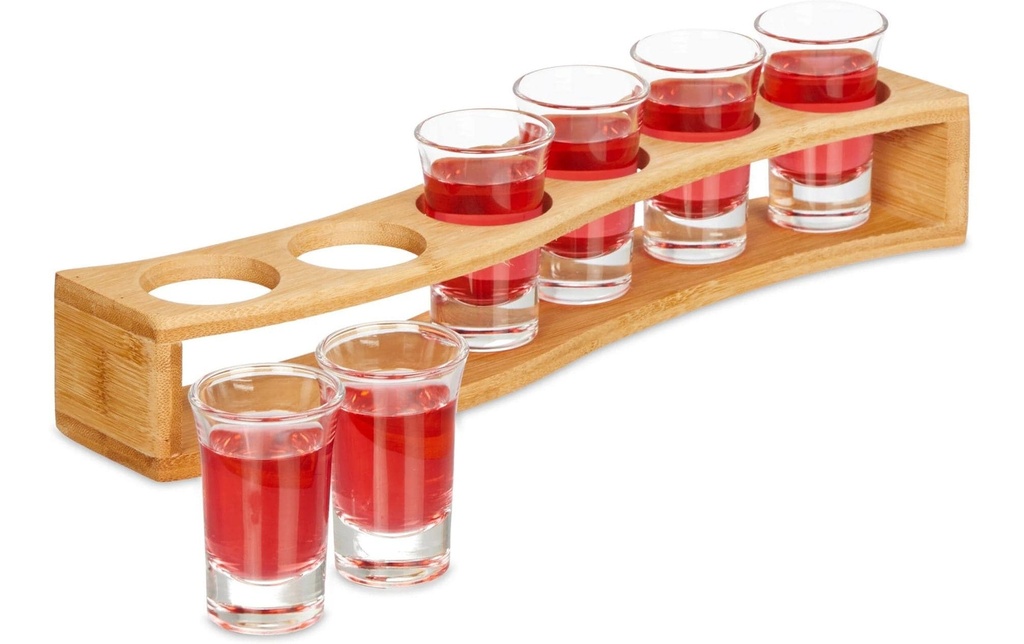 relaxdays Planche à liqueur avec 6 verres Nature/transparent