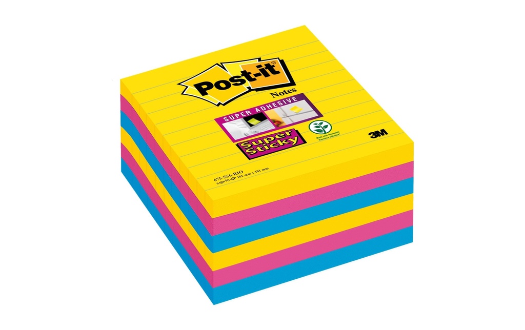 Post-it Fiche de bloc-notes Super Sticky 10.1 x 10.1 cm, 6 blocs, lignés
