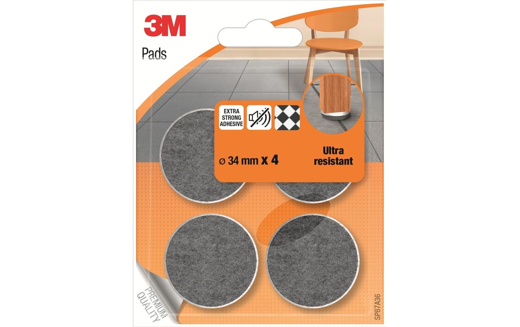 3M Echelle de pied de chaise Pads Ultra Resistant Ø 34 mm Gris