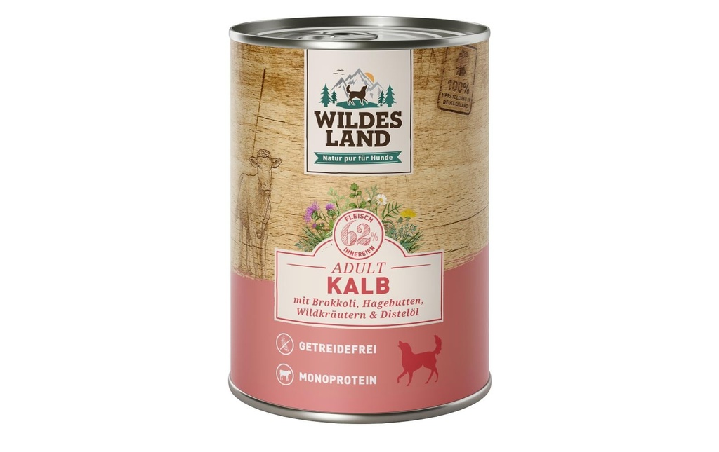 Wildes Land Alimentation humide Veau au brocoli, à l'églantier & aux herbes sauvages 400 g