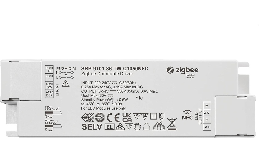 Sunricher SR Convertisseur Zigbee 3.0 NFC Tunable White 36W