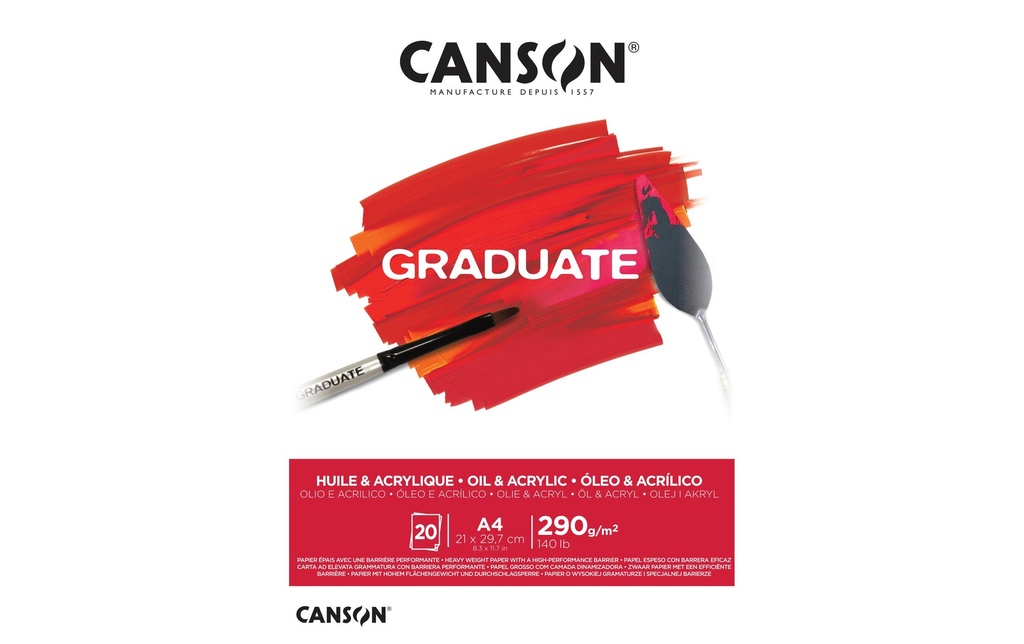 Canson Papier pour peinture à l’acrylique Graduate A4, 20 feuilles