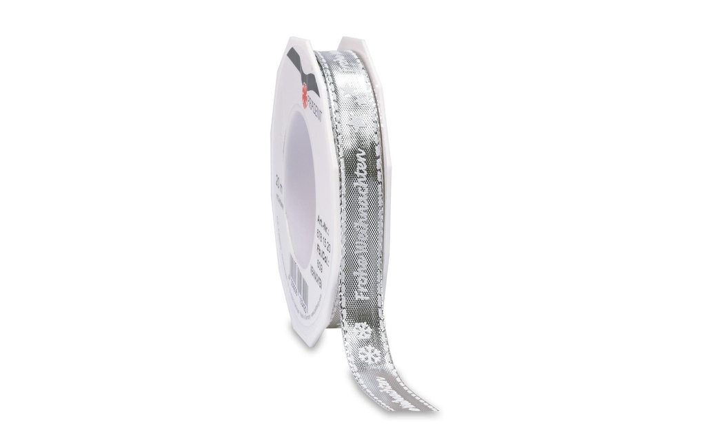 Pattberg Ruban cadeau Joyeux Noël 1.5 cm x 20 m, argent
