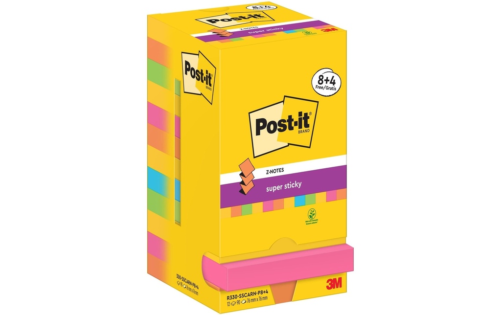 Post-it Fiche de bloc-notes Super Sticky Z-Notes 76 x 76 mm, Carnival