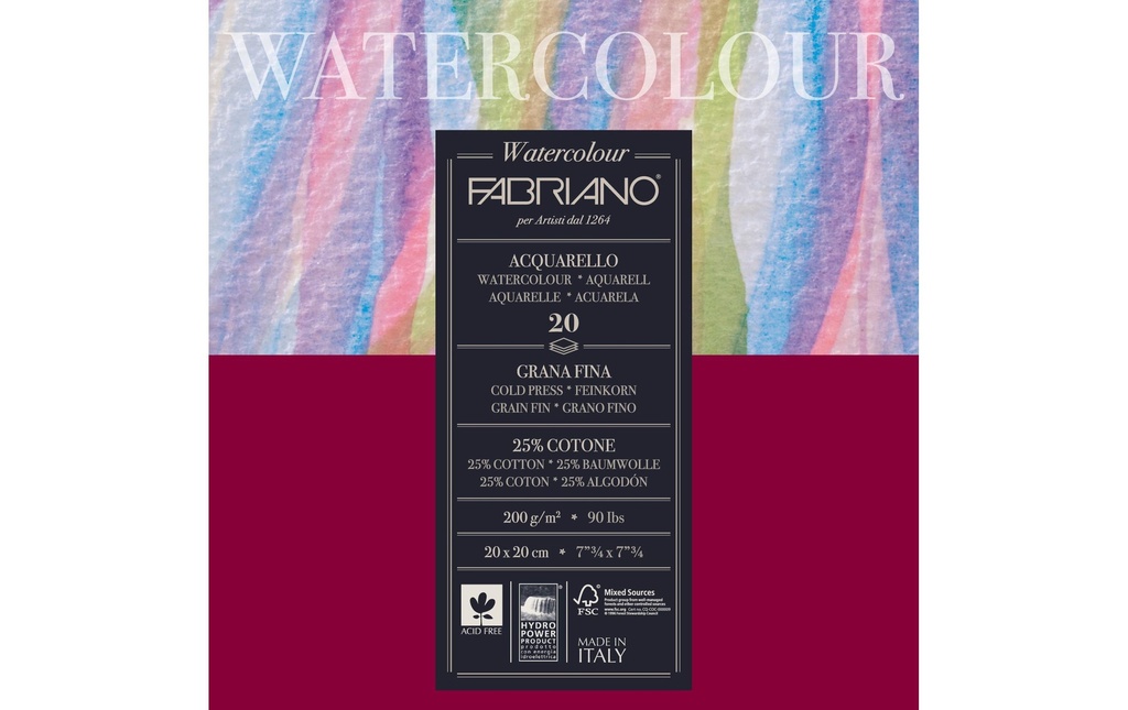 Fabriano Bloc aquarelle 20 x 20 cm, 200g/m², 20 feuilles