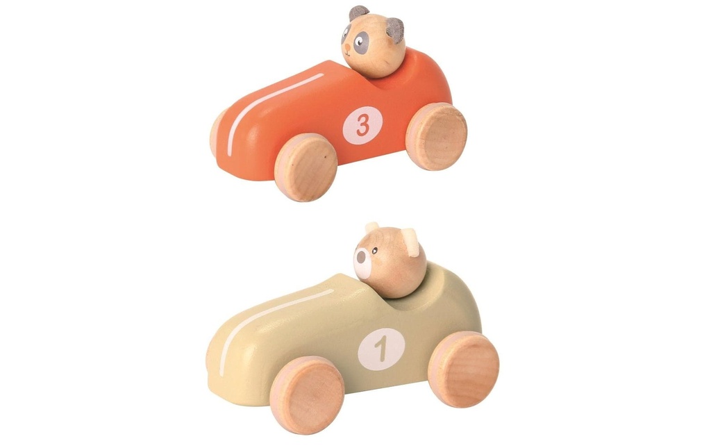 Spielba Holzspielwaren Voitures de retrait Ours et Panda assorti