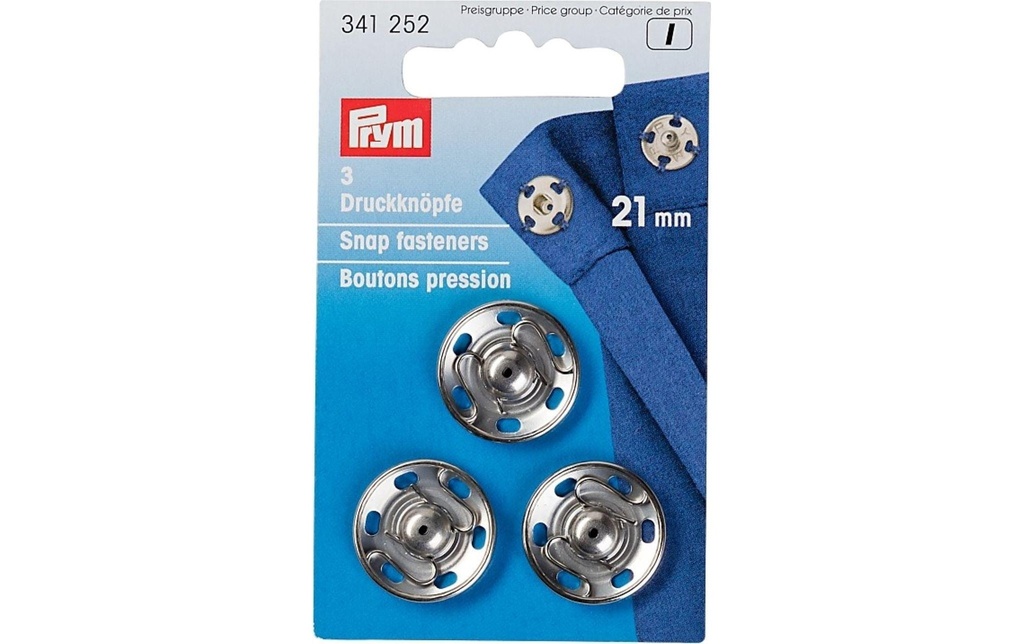 Prym Boutons poussoirs Ø 21 mm, Argent, 3 pièces