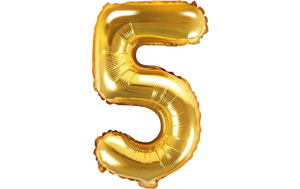 Partydeco Ballon en aluminium Chiffre 5 petit 35 cm, doré, 1 pièce