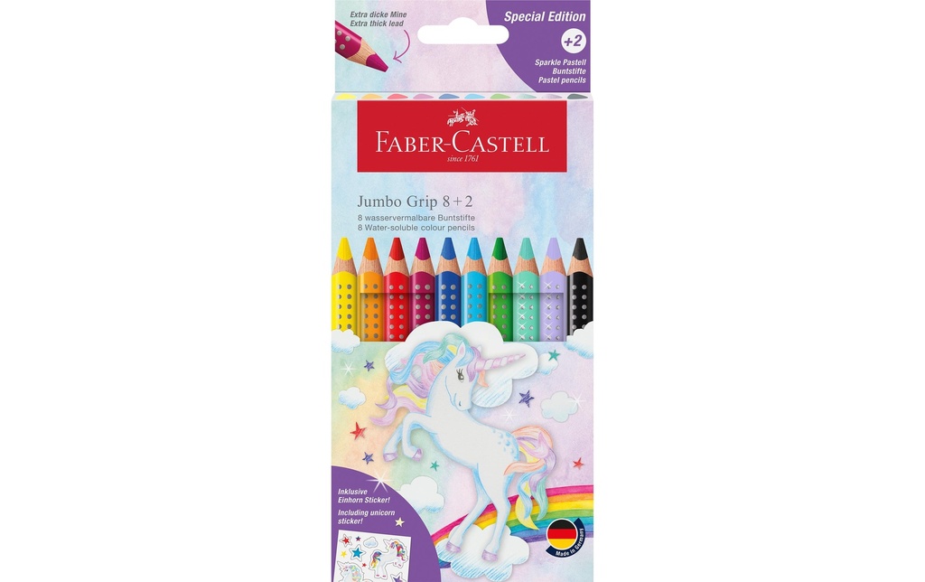 Faber-Castell Crayons de couleur Set Jumbo Grip 8+2 étui en carton, triangulaire