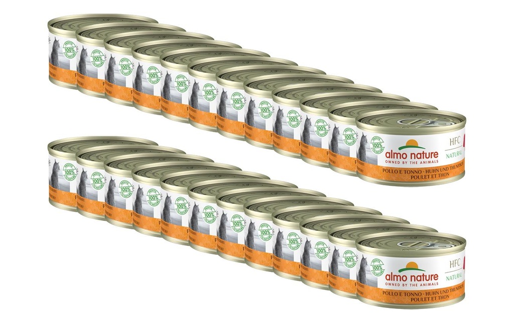 Almo Nature Alimentation humide HFC Natural au poulet et au thon, 24 x 70 g