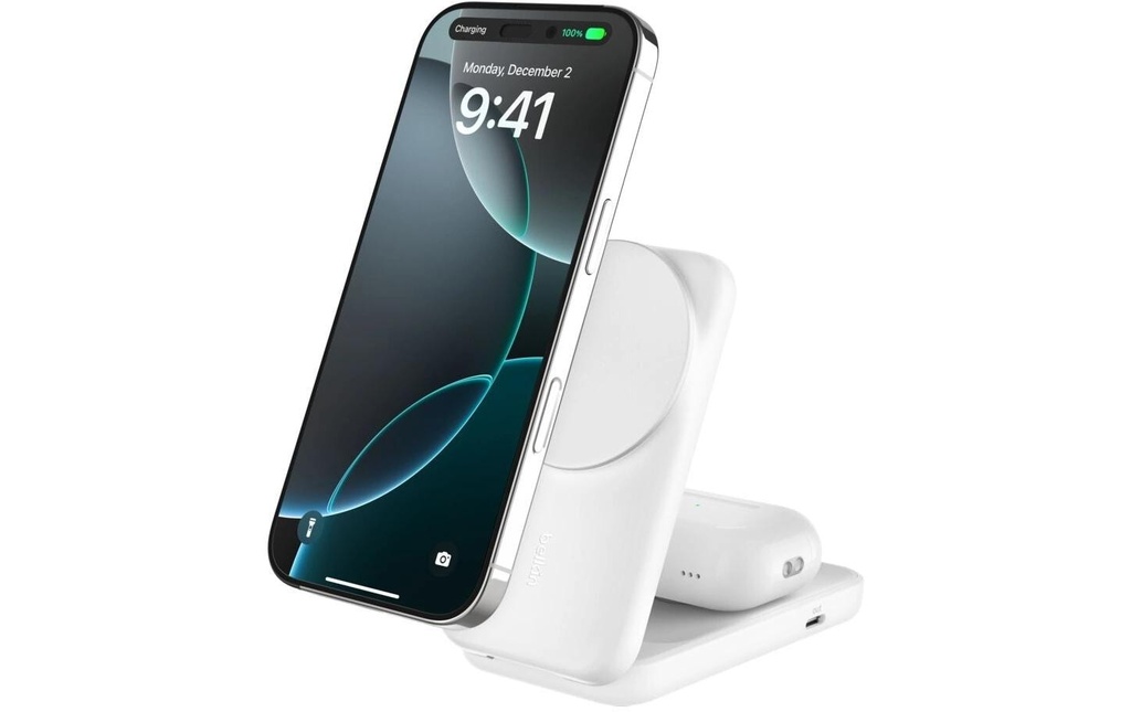 Belkin Chargeur sans fil UltraCharge 2en1 anguleux, blanc