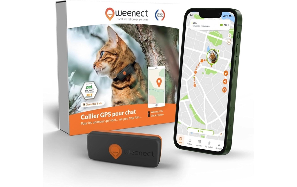 Weenect Traqueur GPS XS pour les chats, Noir