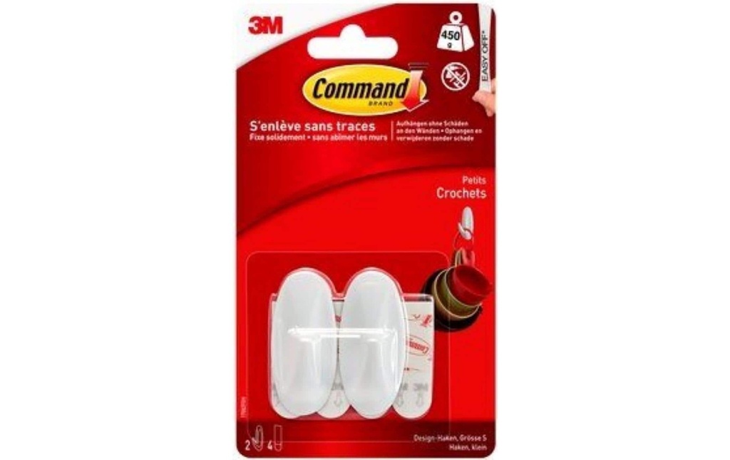 Command Crochet adhésif Petit designer 0.45 kg, Blanc