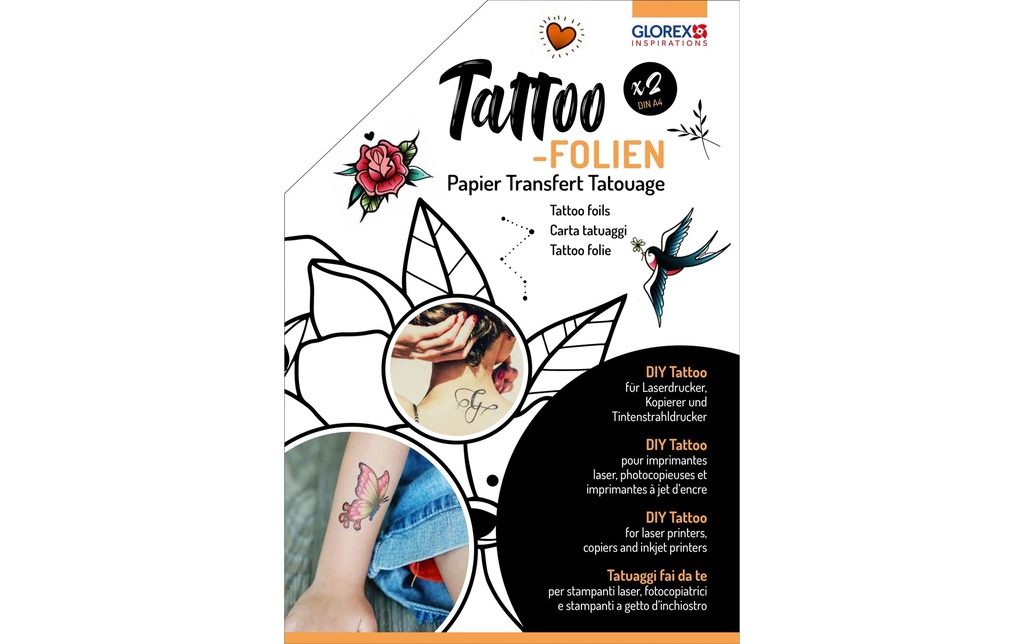 Glorex Papier à tatouage Film de tatouage A4, 2 pièces