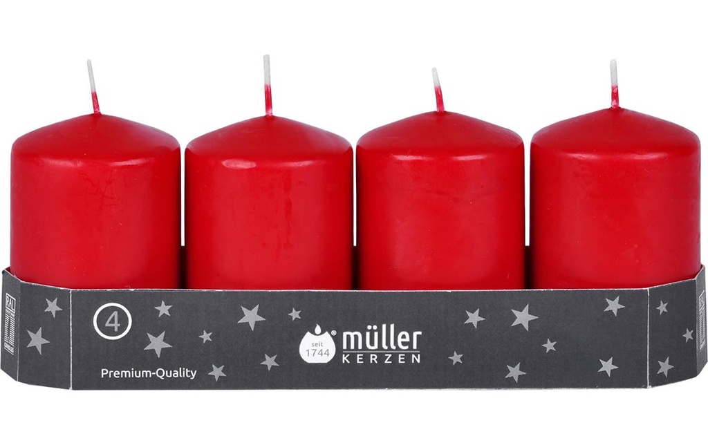 müller Kerzen Bougie pilier Rouge, 4 pièces