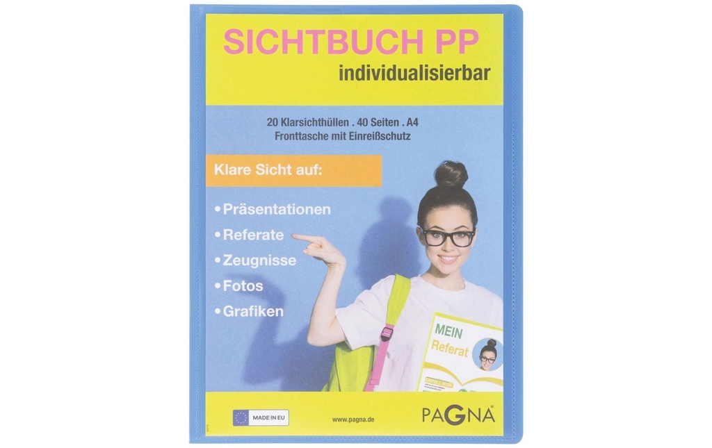 Pagna Chemises de présentation avec poche frontale, School A4 Bleu clair
