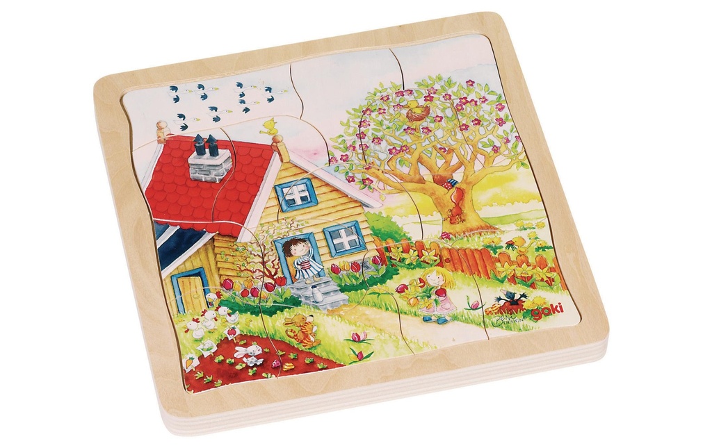 Goki Puzzle en bois Les saisons des puzzles de calque