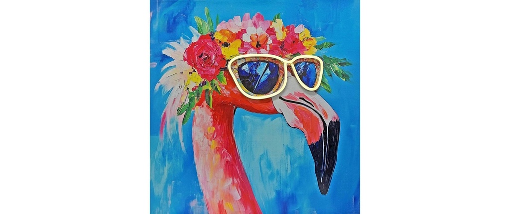 Dameco Tableau LED Pop Art Flamingo avec lunettes fluo