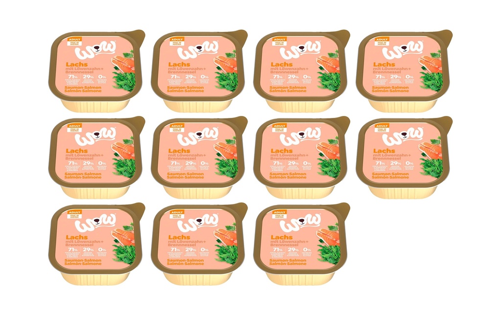 WOW Alimentation humide Adult saumon coquille, 11 x 150 g