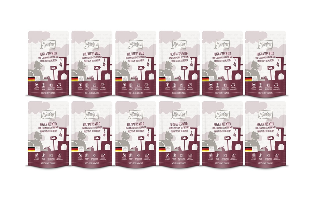 Mjamjam Alimentation humide Quetschie gibier & lapin, 12 x 125 g