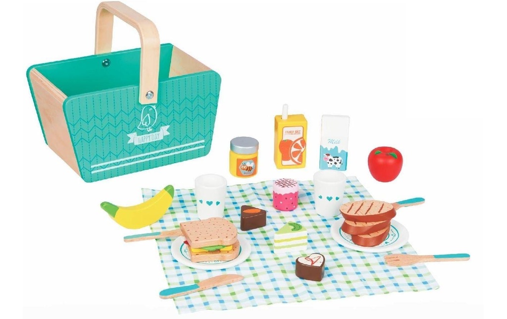 Spielba Holzspielwaren Aliments jouets Panier pique-nique en bois avec accessoires