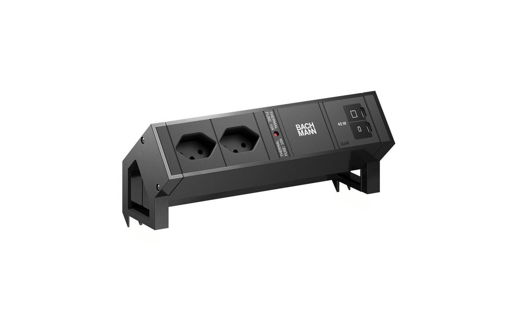 Bachmann Bloc multiprises de table DESK2 2xT13 1xUSB C/C 45W 0.2m RAL9005