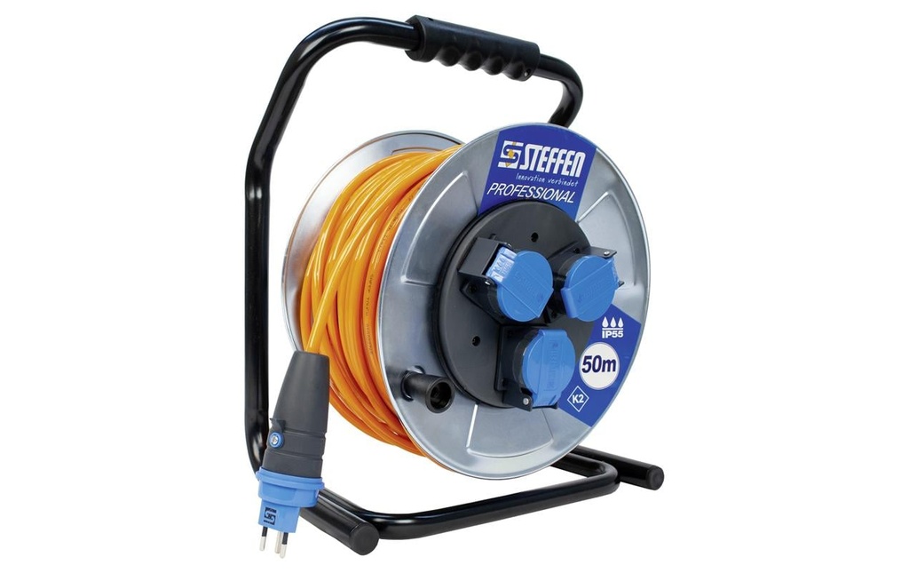 STEFFEN Bobine de câble Professional 50 m 3x T13, IP55, Argent