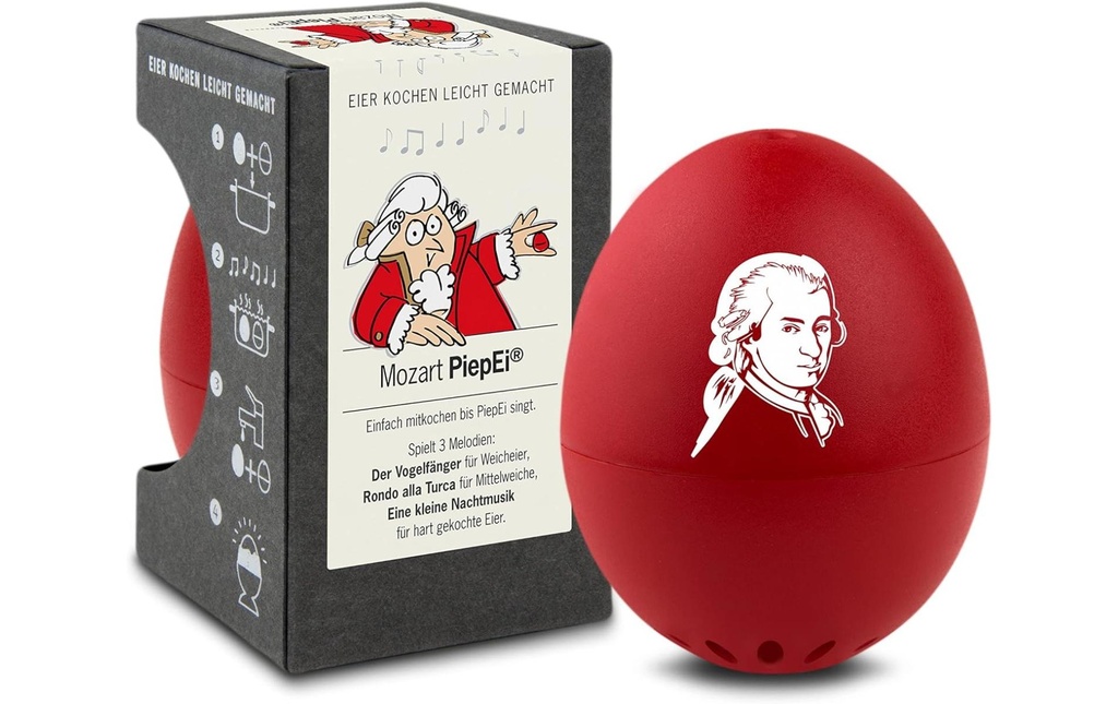 PiepEi Minuteur de cuisine Coquetier chantant Mozart, Rouge / Blanc