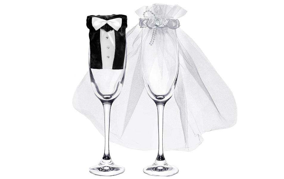 Partydeco Accessoires de mariage Décoration pour les verres, blanc/noir