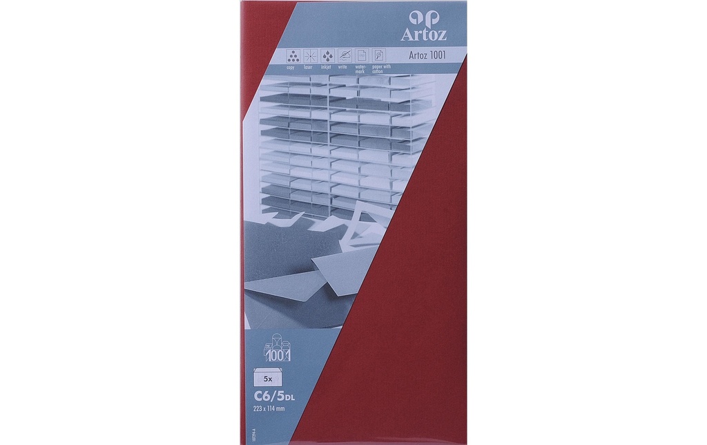 Artoz Enveloppe 1001 C6/5, 5 pièces, Rouge bordeaux